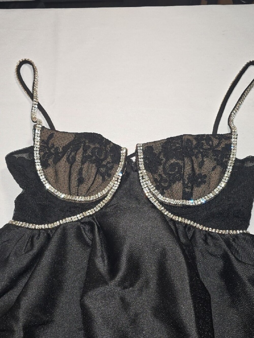 Self Portrait Black Taffetta Diamante Mini Dress - Picture 12 of 12